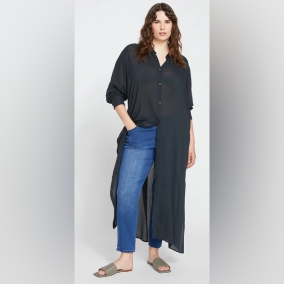 Universal Standard Tops - UNIVERSAL STANDARD Nailah Button Front Tunic Top Black - Medium (Plus 18-20)